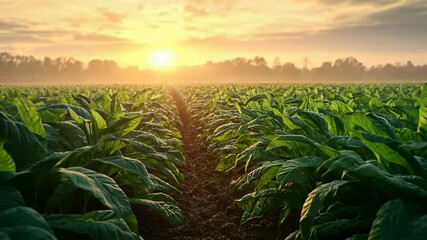 Canvas Print - Tobacco Plants Sunset Background