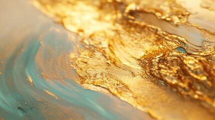 Fototapete - Dynamic abstract artwork with golden brush strokes and textured details creating a rich blend of colors and depth for modern decor and design.