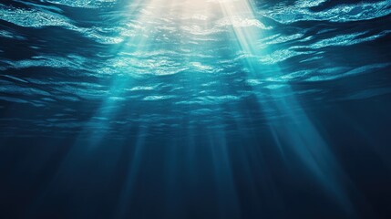 Poster - Luminous Turquoise Sea Beneath the Surface with Sunlight Rays Shining Through Water Creating a Tranquil Underwater Atmosphere