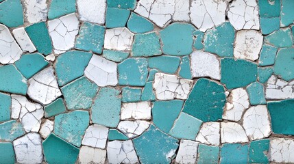 Poster - Turquoise and White Abstract Mosaic Tile Pattern for Interior Design and Wallpaper Background Texture