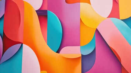 Fototapete - Colorful Abstract Artwork with Geometric Shapes and Fluid Designs in a Bright Palette
