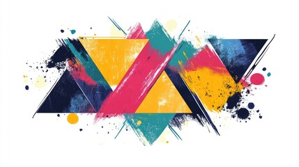 Fototapete - Colorful abstract composition showcasing dynamic overlapping triangles and vibrant brush strokes in a bold artistic design