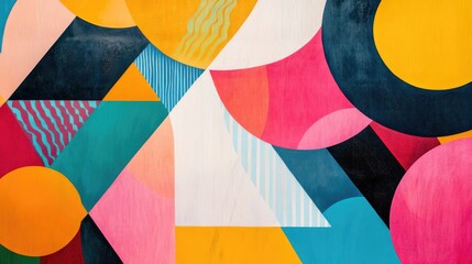 Fototapete - Colorful geometric abstract composition featuring circular shapes and vibrant patterns in a harmonious blend of colors and forms