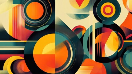 Fototapete - Colorful abstract composition featuring dynamic geometric patterns and vivid circular motifs in a harmonious design