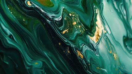 Leinwandbilder - Abstract Green Swirl Background with Gold Accents for Creative Designs and Modern Art Themes