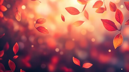 Leinwandbilder - Vibrant Red Autumn Leaves Glistening in Warm Golden Light with Soft Bokeh Effect Against a Blurred Nature Background