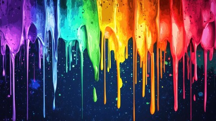 Fototapete - Colorful Dripping Paint Abstract Art with Vibrant Hues and Textures on a Dark Background