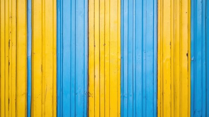 Poster - Bright Yellow and Blue Vertical Stripes on Wooden Surface Textured Background for Design Elements and Artistic Projects