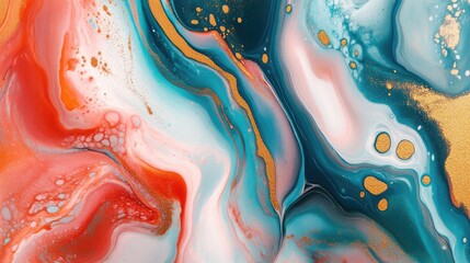 Fototapete - Luxurious abstract acrylic painting with vibrant blues reds and golds showcasing dynamic brushstrokes for a captivating artistic effect