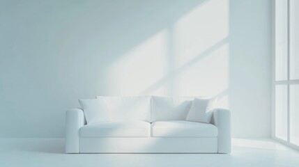 Poster - Modern Living Room with White Sofa and Empty Space for TV Display and Decor Elements
