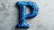 ©  AugmentArt - Vibrant blue resin letter P on textured gray stone background showcasing artistic wooden typography design.