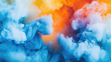 Leinwandbilder - Vibrant Abstract Blue and Orange Smoke Clouds Blending Together in Artistic Harmony