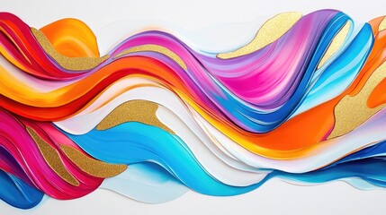 Leinwandbilder - Colorful abstract artwork with vibrant swirling patterns and elegant gold accents on a bright background