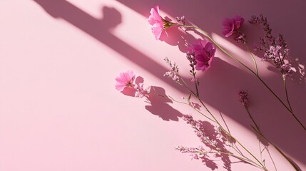 Poster - Pink flowers with dramatic shadows on pink background