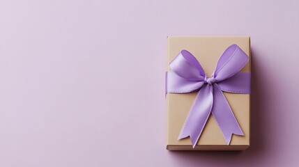 Wall Mural - A minimalist lavender ribbon tied to a box for World Cancer Day. picture