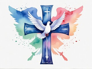 Wall Mural - Dove and cross artwork symbolizing peace and faith in a colorful design displayed in a spiritual context