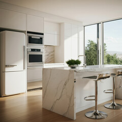 Wall Mural - Modern kitchen with sleek design and natural light streaming in