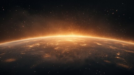 Wall Mural - A planet with a bright orange sun in the center