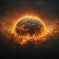 Wall Mural - A planet is surrounded by a cloud of fire