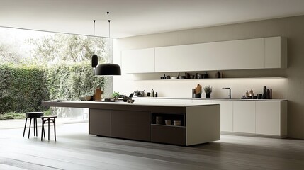 A minimalist wall-mounted storage unit styled in a light-filled kitchen. picture