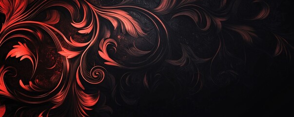 Aufkleber - Red floral ornament creating a luxurious and elegant design on dark background