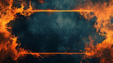 Aufkleber - Burning orange frame embracing dark grunge wall background