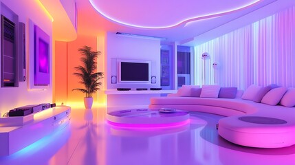 Wall Mural - Bright futuristic room showcasing advanced electronics and glowing features