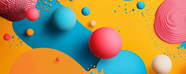 Poster - Colorful spheres and shapes floating on vibrant abstract background