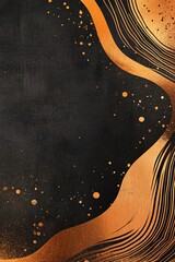 Aufkleber - Elegant black and gold abstract background with wavy lines and golden spots