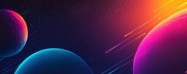Poster - Colorful vibrant planets and shooting stars are crossing space universe