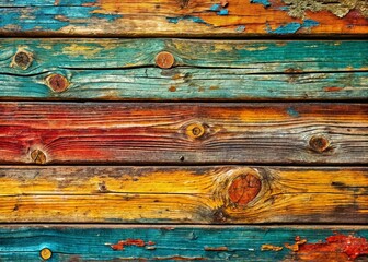 Wall Mural - Aged Wood Plank Texture, Rustic Painted Wooden Background, Vintage Wood Grain