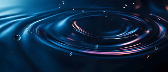 Wall Mural - futuristic abstract banner featuring flowing water rings and dynamic ripples on deep dark blue backg