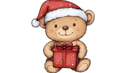 Wall Mural - teddy bear with christmas gift