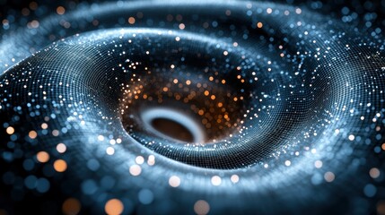 Wall Mural - swirling blue vortex with sparkling particles in digital space.