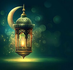 Wall Mural - Vector Ramadan background with lantern and crescent moon, detailed illustration, high resolution, professional photograph. 