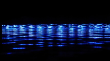 Canvas Print - Abstract Blue Light Waves Reflecting On Dark Surface