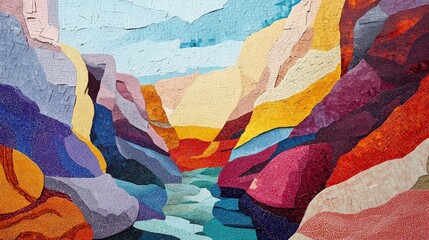 Poster - Colorful Mosaic Depicting a Canyon Landscape