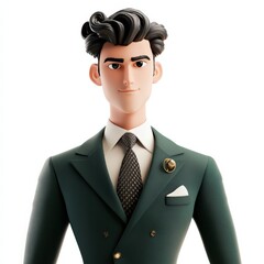 Wall Mural - Stylish Cartoon Man Wearing Green Suit