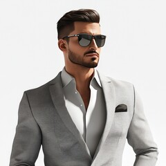 Wall Mural - Stylish Man in Grey Suit Wearing Sunglasses