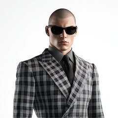 Wall Mural - Bald Man Wearing Sunglasses and Plaid Suit