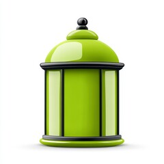 A vibrant green vintage lantern with a glossy finish, showcasing intricate design details and a classic shape, standing elegantly against a white background.