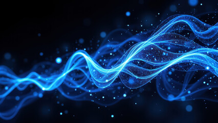 Wall Mural - Futuristic blue wave with dots for gamma AI visual effect.