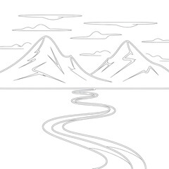 a line art illustration mountain coloring page 