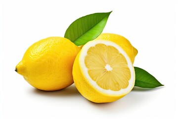 Wall Mural - Isolated white background with lemon fruit cut in half Clipping path