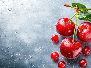 Wall Mural - Vibrant Juicy Cherries on White Background, Food Photography, Isolated View, Rich Color and Glossy Texture