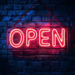 open sign on wall, neon sign, neon open sign