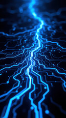 Wall Mural - A futuristic digital design featuring blue light patterns resembling a neural network or AI connections with circuit board elements.