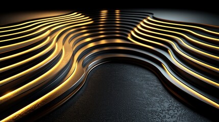 Wall Mural - Glowing lines form abstract stage on dark floor.