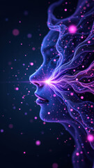 Wall Mural - Illustration of a human head merging with cosmic nebulae, symbolizing artificial intelligence's exploration of deep space.