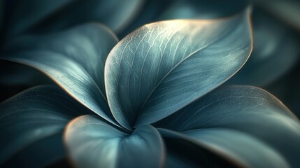 Wall Mural - Glowing teal leaves unfurling in lush garden, sunlit background.